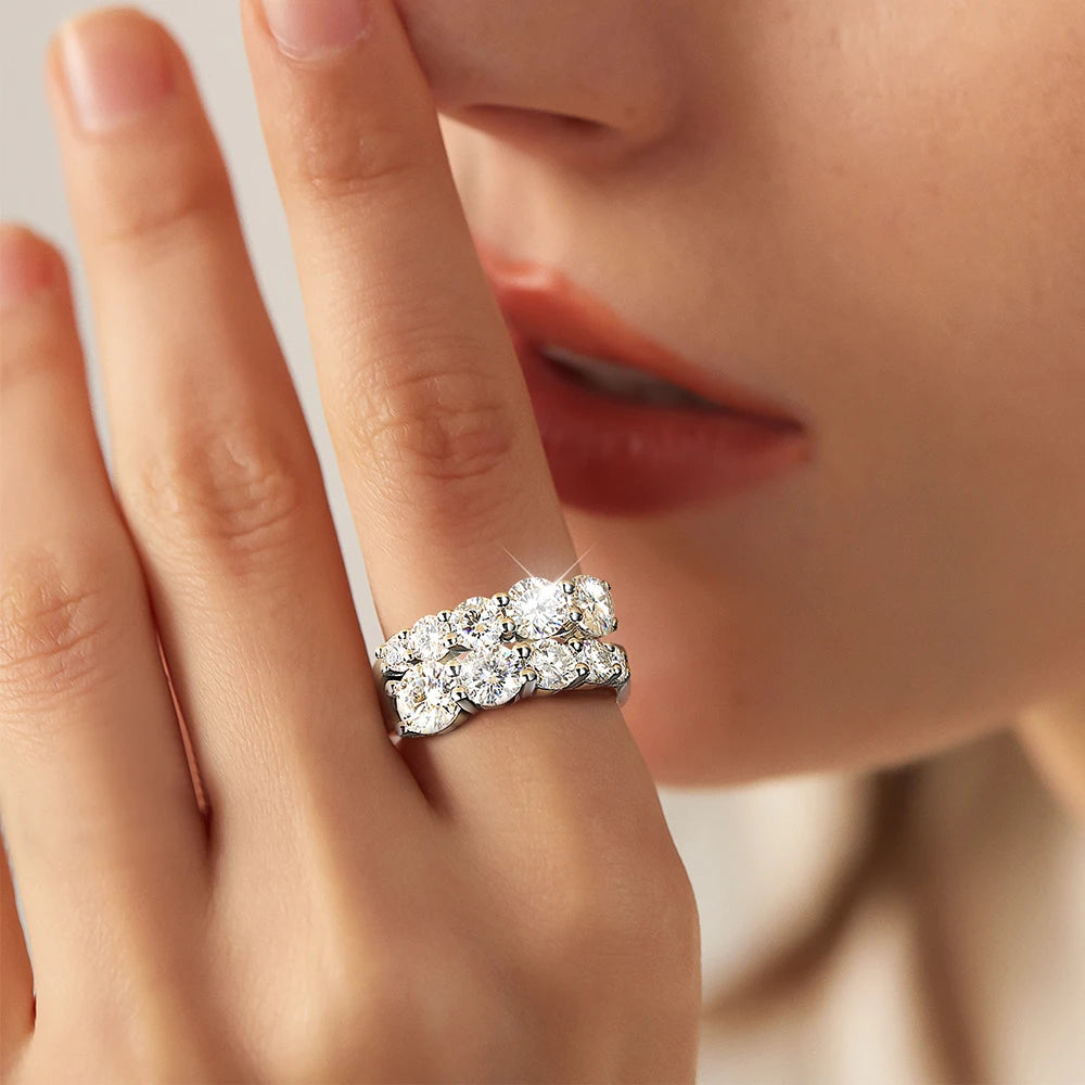 BIBO-Anello con doppia fila di Moissanite