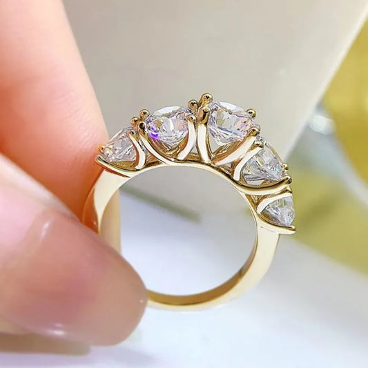 Lux- Anello da donna in argento sterling 925 con 5 moissanite