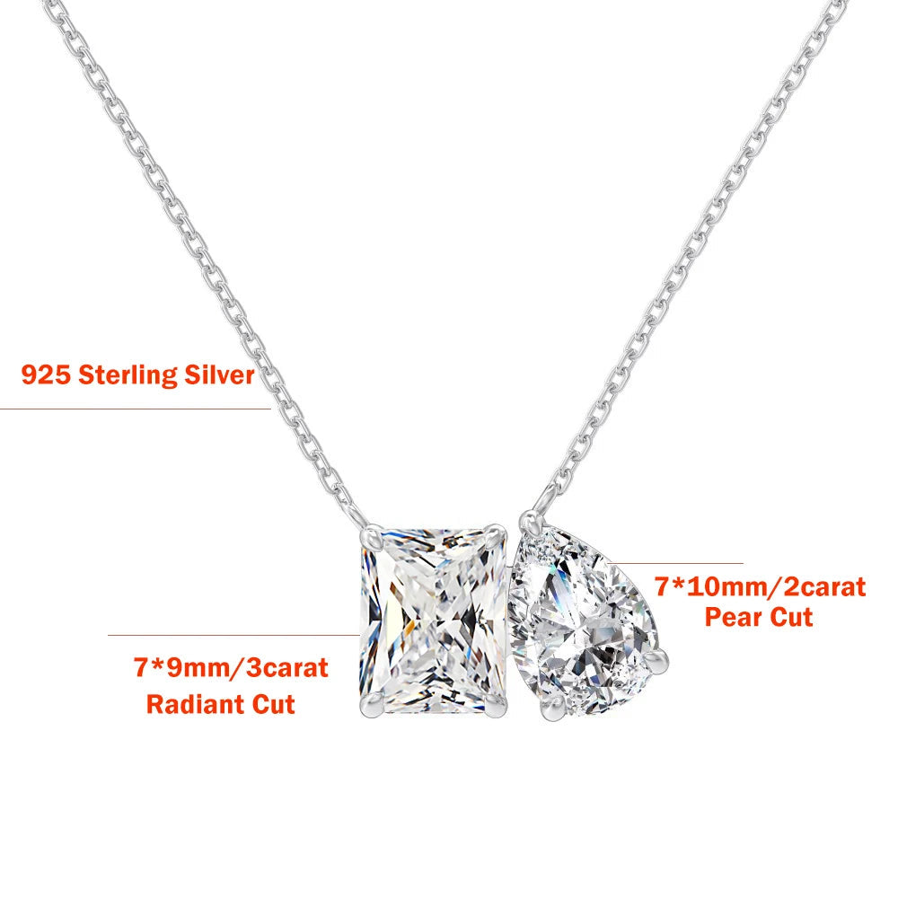 LACRI-Collana con pendente in diamante Moissanite a taglio Radiant/Emerald Pear