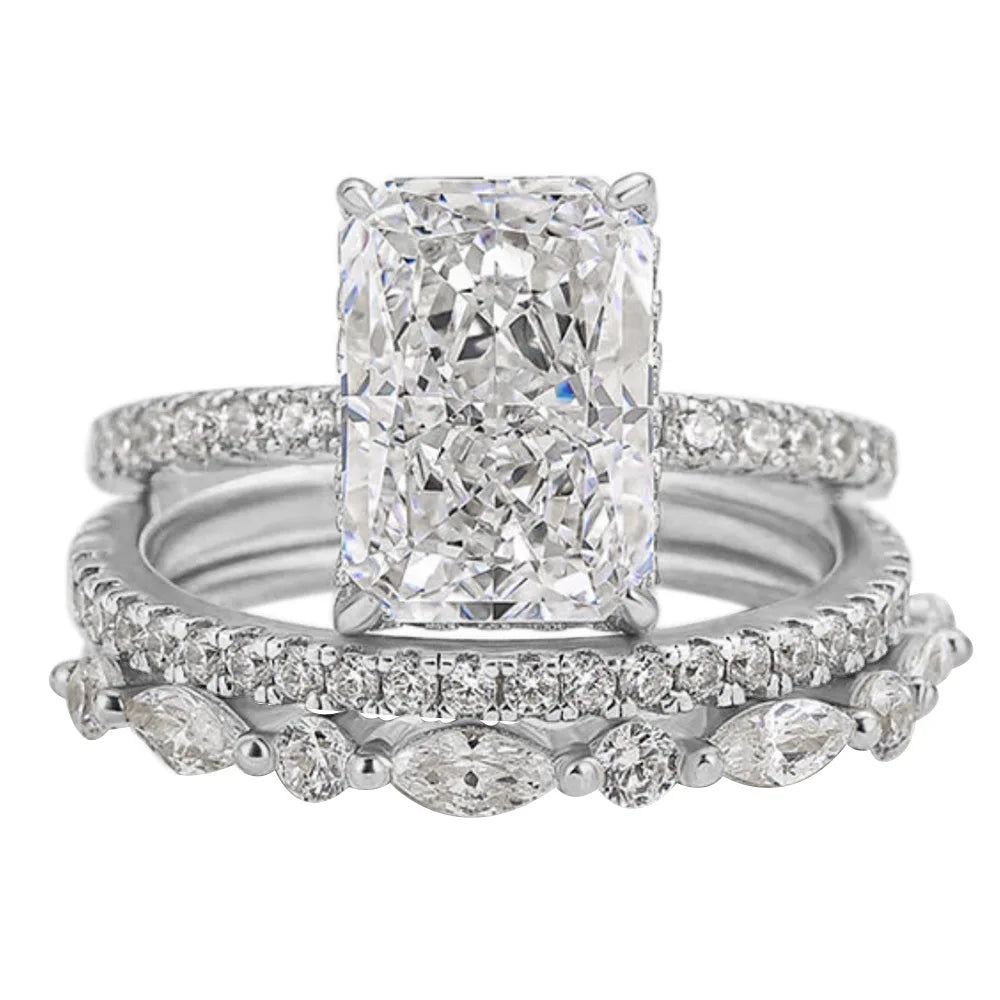 MNM-Set di Anelli in Argento sterling S925 con zircone 7x10mm 3,5CT