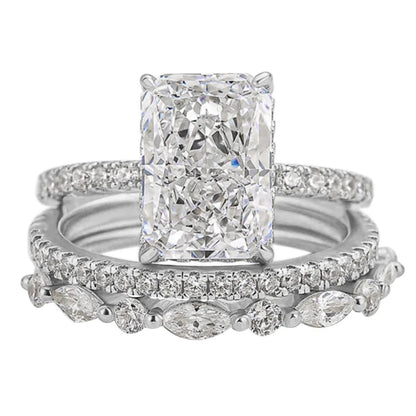MNM-Set di Anelli in Argento sterling S925 con zircone 7x10mm 3,5CT