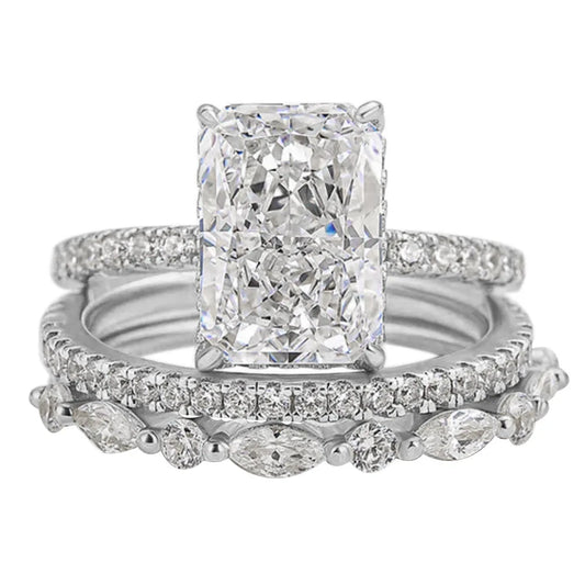 MNM-Set di Anelli in Argento sterling S925 con zircone 7x10mm 3,5CT