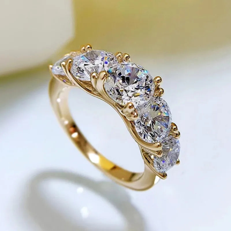 Lux- Anello da donna in argento sterling 925 con 5 moissanite