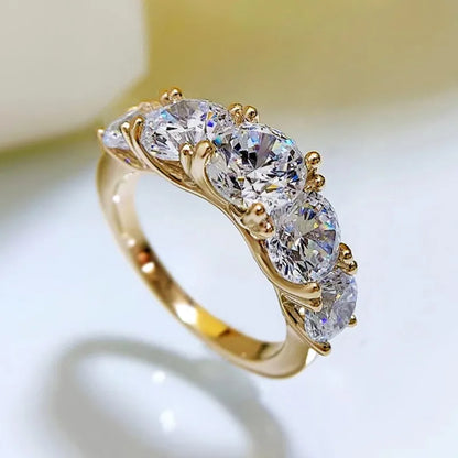 Lux- Anello da donna in argento sterling 925 con 5 moissanite