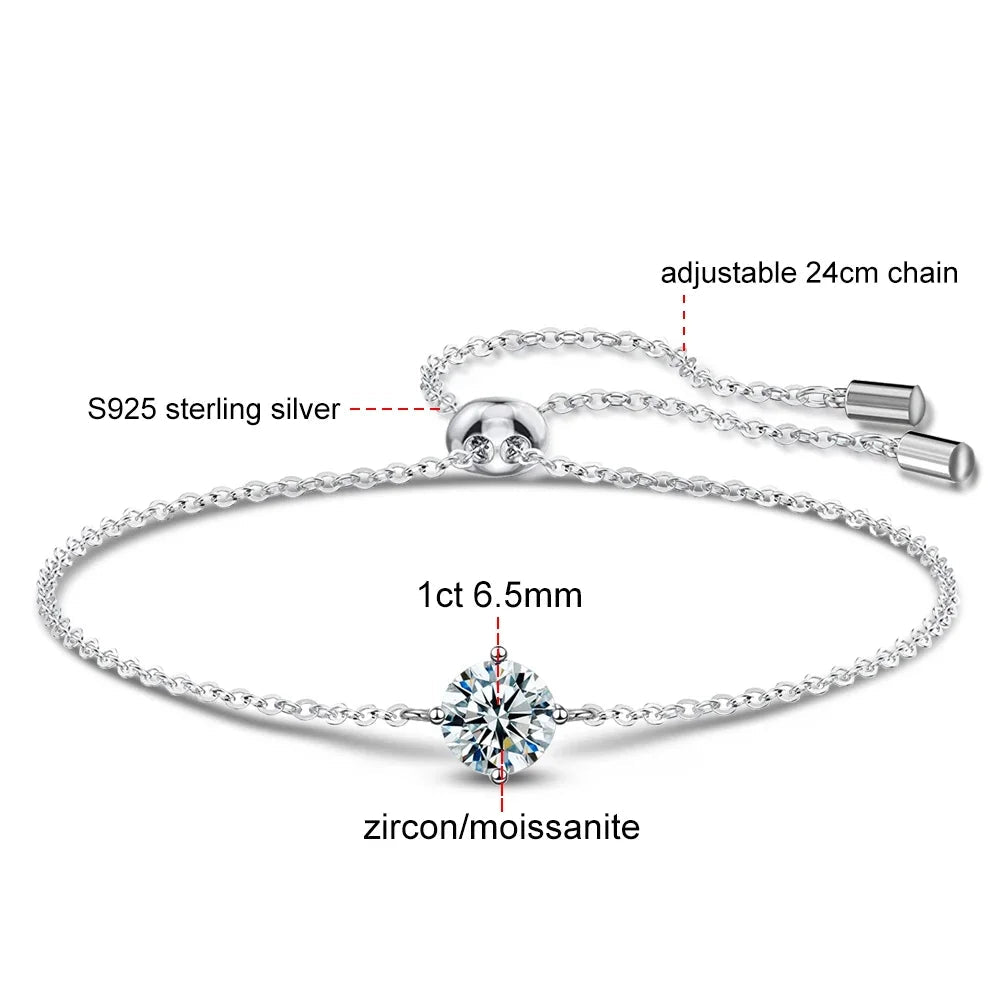 KITI2-Bracciale da donna elegante, moissanite 1 carato, argento S925