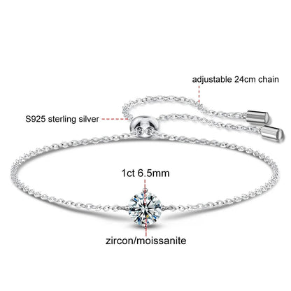 KITI2-Bracciale da donna elegante, moissanite 1 carato, argento S925