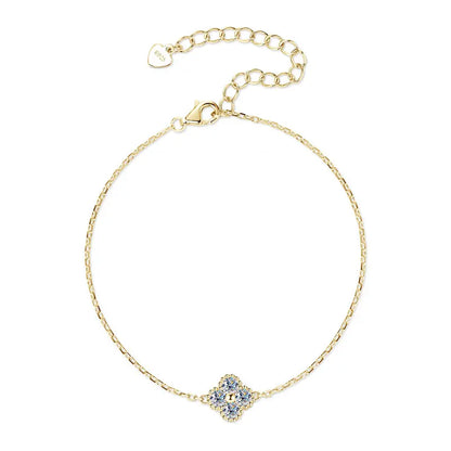 FIORE-Collana e bracciale con ciondolo a fiore di quadrifoglio in moissanite