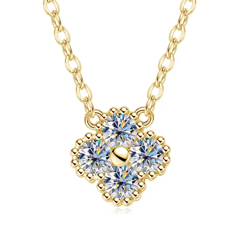 FIORE-Collana e bracciale con ciondolo a fiore di quadrifoglio in moissanite