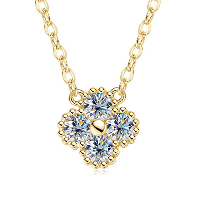 FIORE-Collana e bracciale con ciondolo a fiore di quadrifoglio in moissanite