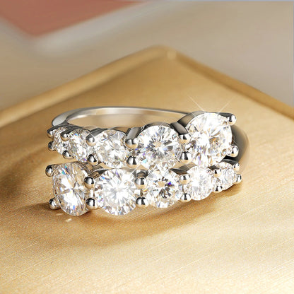 BIBO-Anello con doppia fila di Moissanite