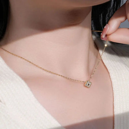 FIORE-Collana e bracciale con ciondolo a fiore di quadrifoglio in moissanite