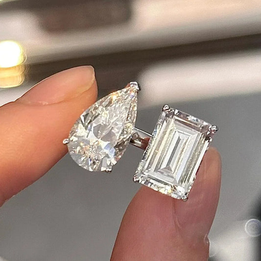 DOP2-Elegante Anello Moissanite 2 Pietre