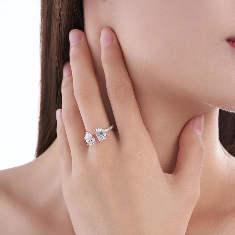 DOP2-Elegante Anello Moissanite 2 Pietre