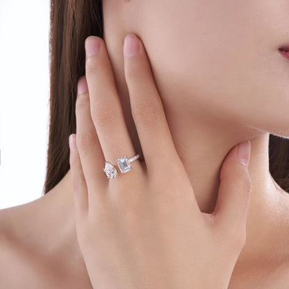 DOP2-Elegante Anello Moissanite 2 Pietre