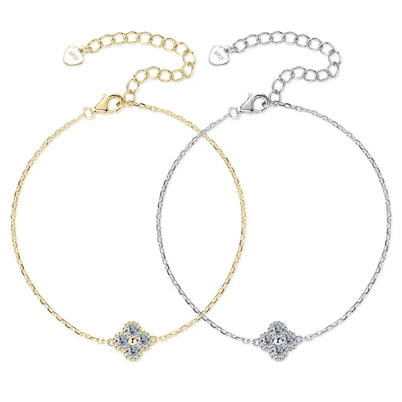 FIORE-Collana e bracciale con ciondolo a fiore di quadrifoglio in moissanite