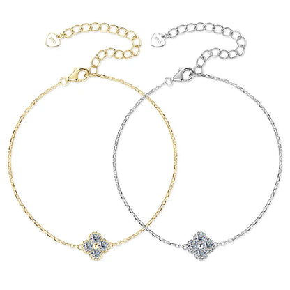 FIORE-Collana e bracciale con ciondolo a fiore di quadrifoglio in moissanite