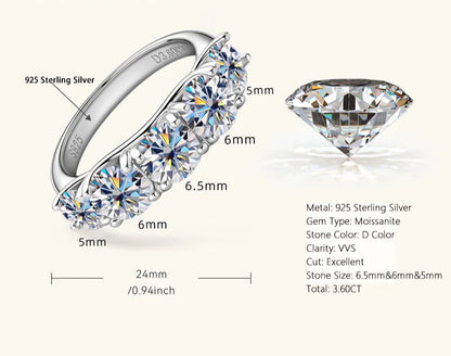 Lux- Anello da donna in argento sterling 925 con 5 moissanite