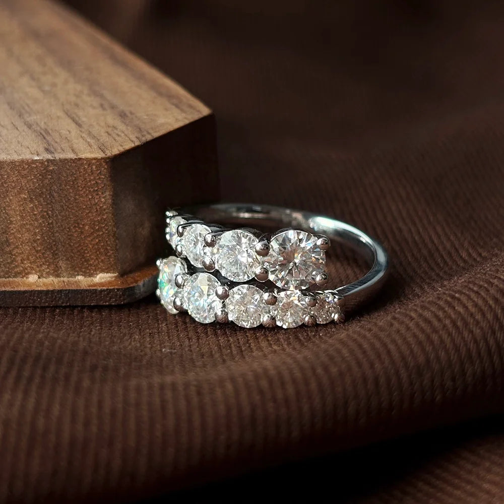 BIBO-Anello con doppia fila di Moissanite
