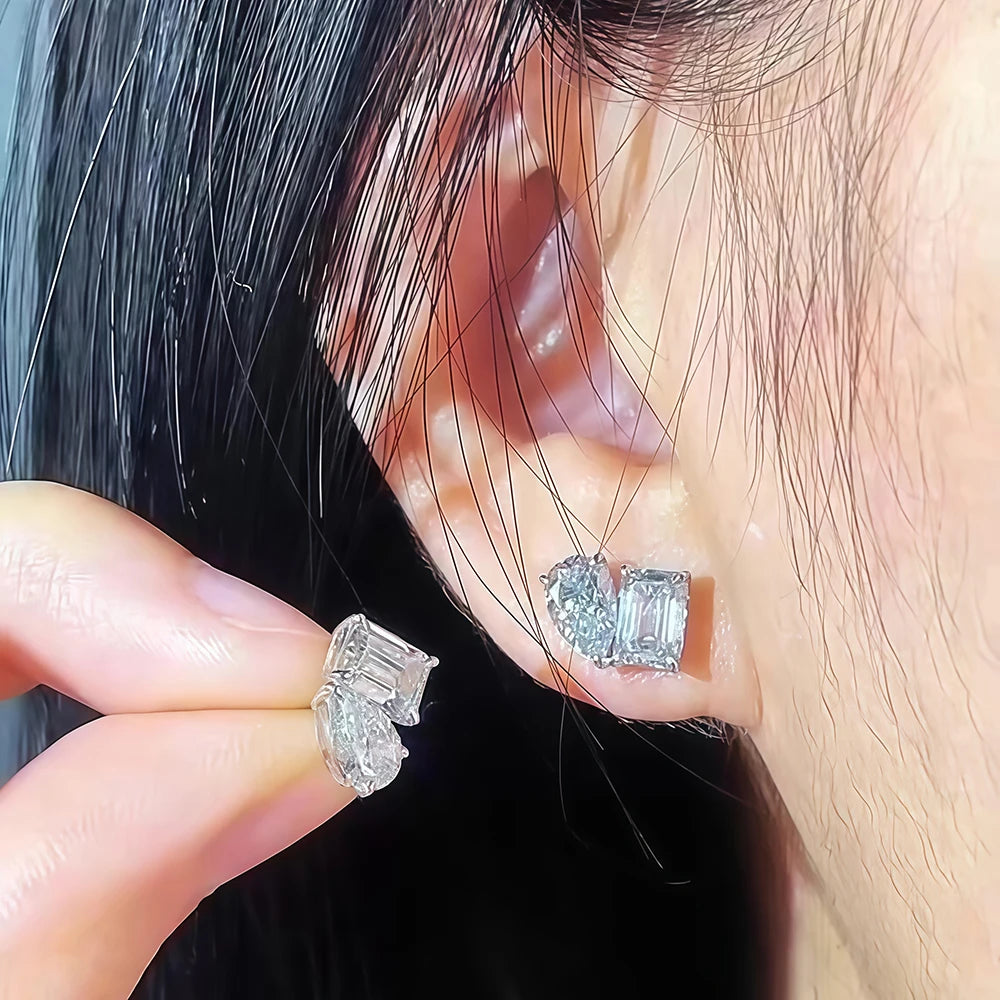 LACRI2-Orecchini con pendente in diamante Moissanite a taglio Radiant/Emerald Pear