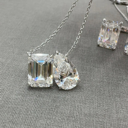 LACRI-Collana con pendente in diamante Moissanite a taglio Radiant/Emerald Pear
