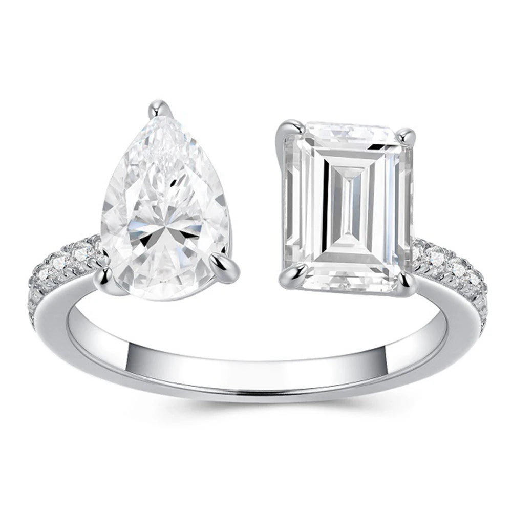 DOP2-Elegante Anello Moissanite 2 Pietre