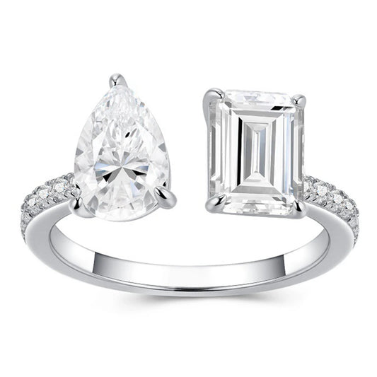 DOP2-Elegante Anello Moissanite 2 Pietre