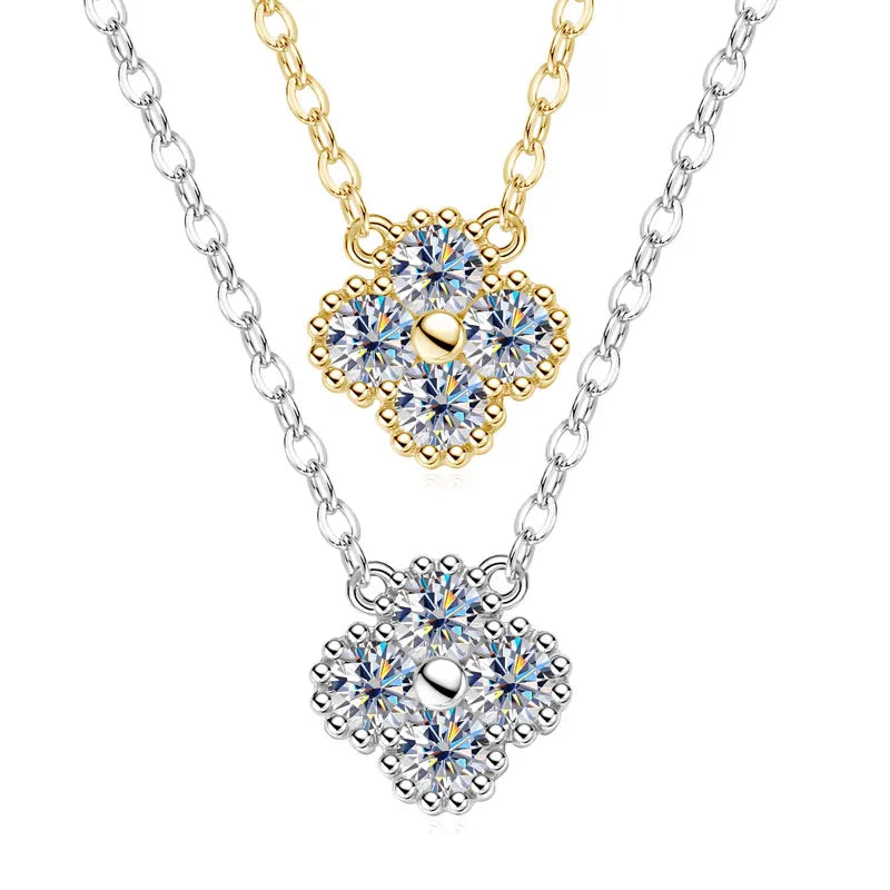 FIORE-Collana e bracciale con ciondolo a fiore di quadrifoglio in moissanite