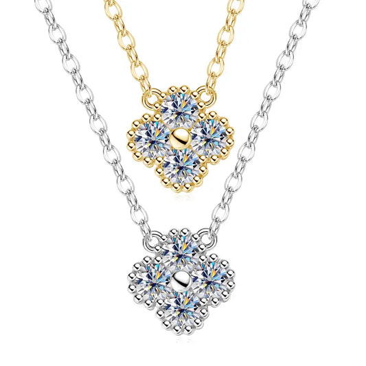 FIORE-Collana e bracciale con ciondolo a fiore di quadrifoglio in moissanite