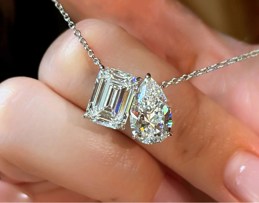 LACRI-Collana con pendente in diamante Moissanite a taglio Radiant/Emerald Pear
