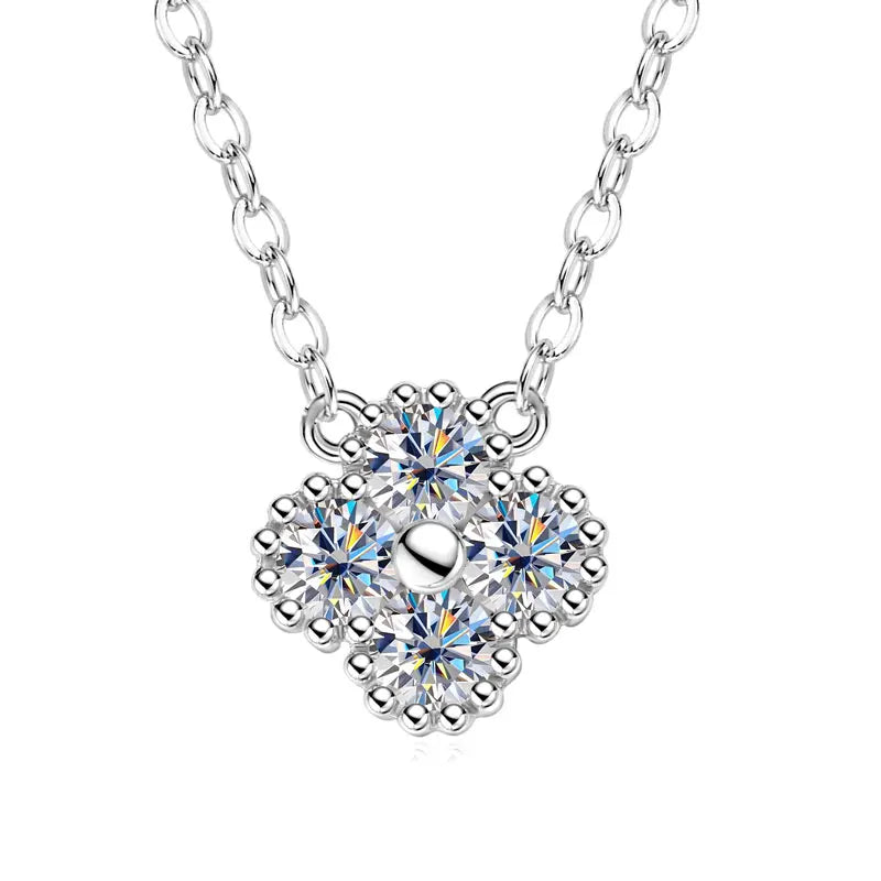 FIORE-Collana e bracciale con ciondolo a fiore di quadrifoglio in moissanite