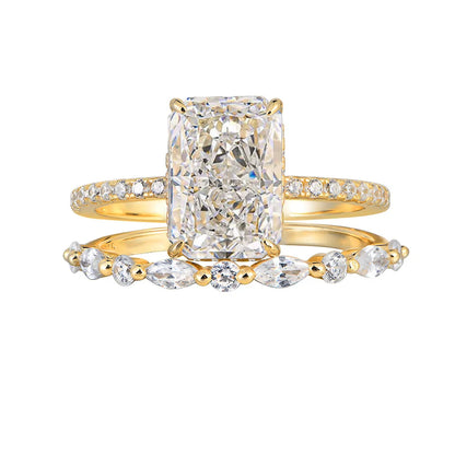 MNM-Set di Anelli in Argento sterling S925 con zircone 7x10mm 3,5CT