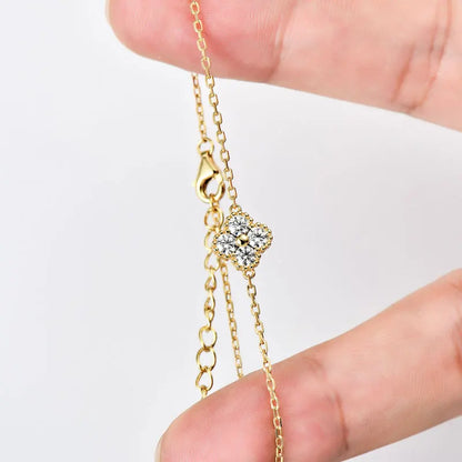 FIORE-Collana e bracciale con ciondolo a fiore di quadrifoglio in moissanite
