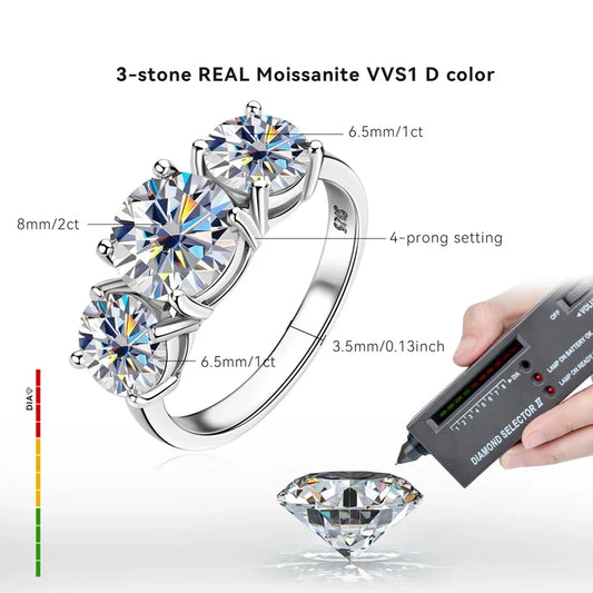 MIRAG-Anello con tre pietre di moissanite