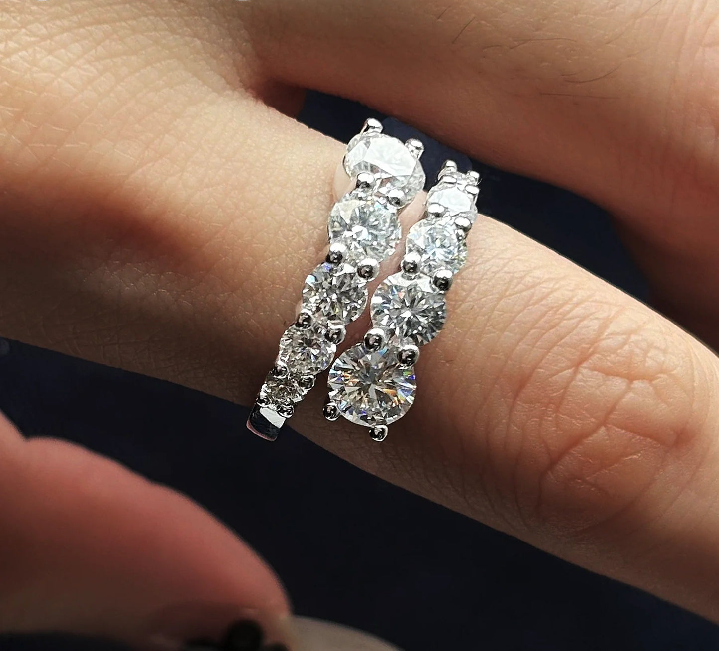 BIBO-Anello con doppia fila di Moissanite
