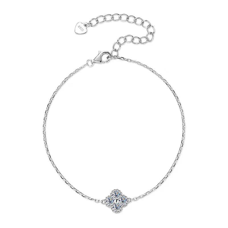 FIORE-Collana e bracciale con ciondolo a fiore di quadrifoglio in moissanite