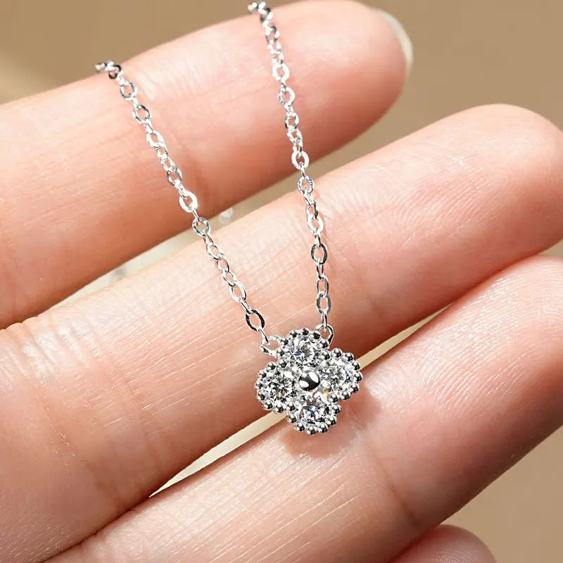 FIORE-Collana e bracciale con ciondolo a fiore di quadrifoglio in moissanite