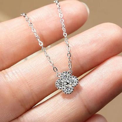 FIORE-Collana e bracciale con ciondolo a fiore di quadrifoglio in moissanite