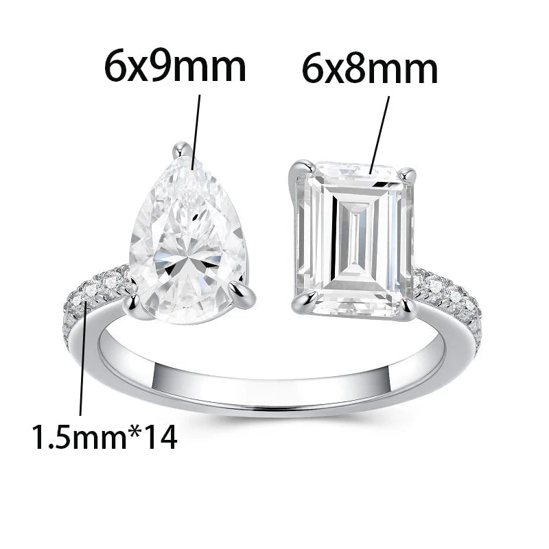 DOP2-Elegante Anello Moissanite 2 Pietre