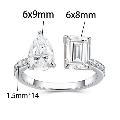 DOP2-Elegante Anello Moissanite 2 Pietre