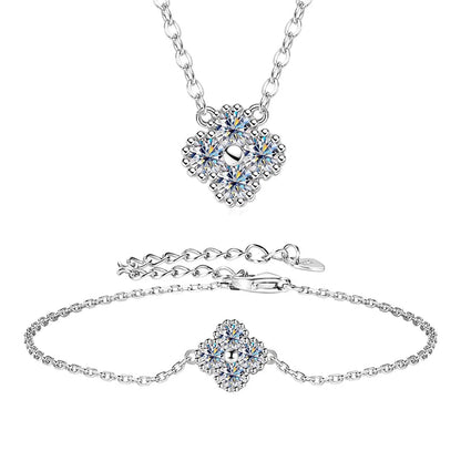 FIORE-Collana e bracciale con ciondolo a fiore di quadrifoglio in moissanite