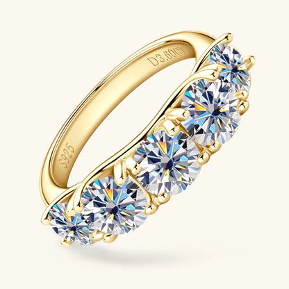 Lux- Anello da donna in argento sterling 925 con 5 moissanite
