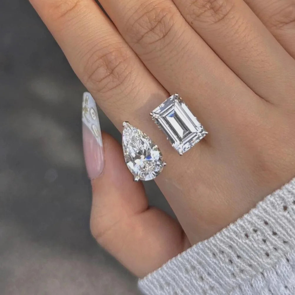DOP2-Elegante Anello Moissanite 2 Pietre