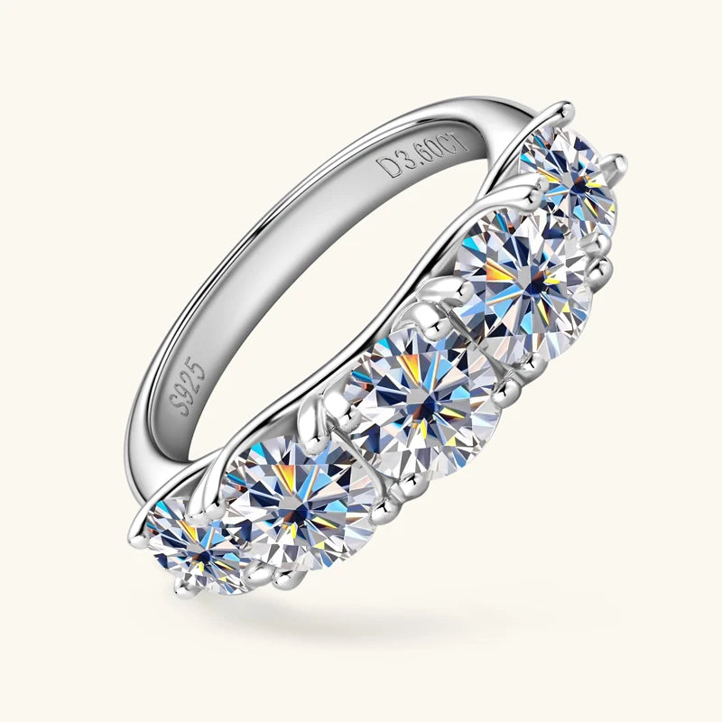 Lux- Anello da donna in argento sterling 925 con 5 moissanite