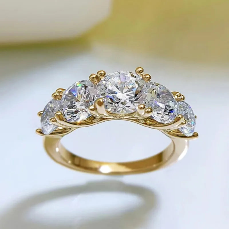 Lux- Anello da donna in argento sterling 925 con 5 moissanite