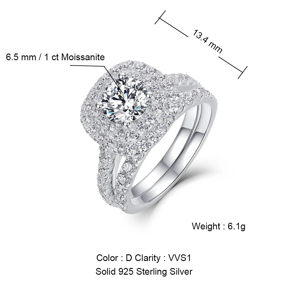 WEW-Anello da Sposa in Moissanite D Color 1CT
