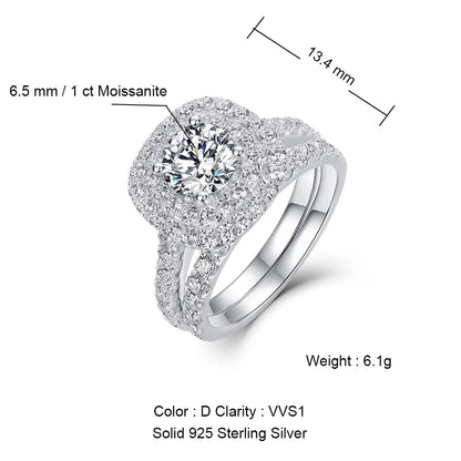 WEW-Anello da Sposa in Moissanite D Color 1CT