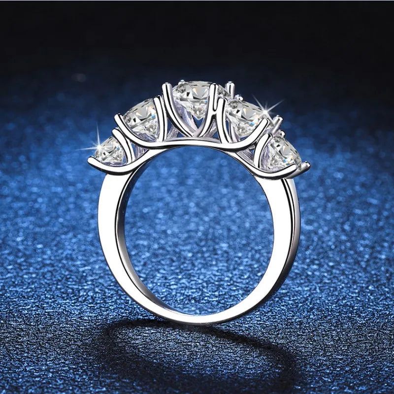 Lux- Anello da donna in argento sterling 925 con 5 moissanite