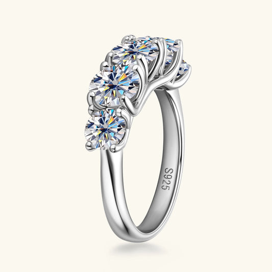 Lux- Anello da donna in argento sterling 925 con 5 moissanite