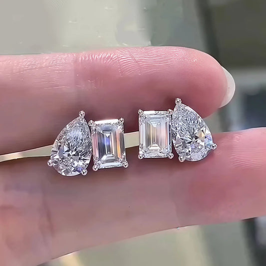 LACRI2-Orecchini con pendente in diamante Moissanite a taglio Radiant/Emerald Pear