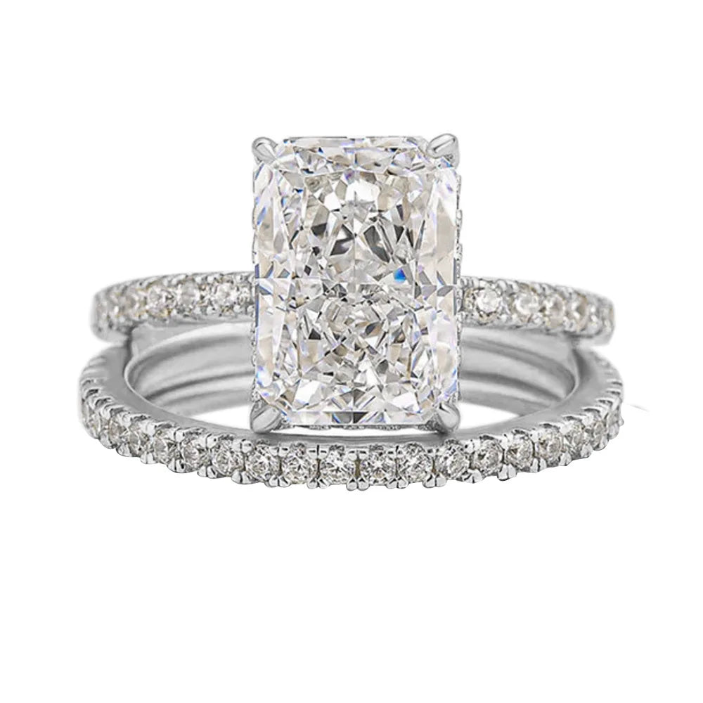MNM-Set di Anelli in Argento sterling S925 con zircone 7x10mm 3,5CT